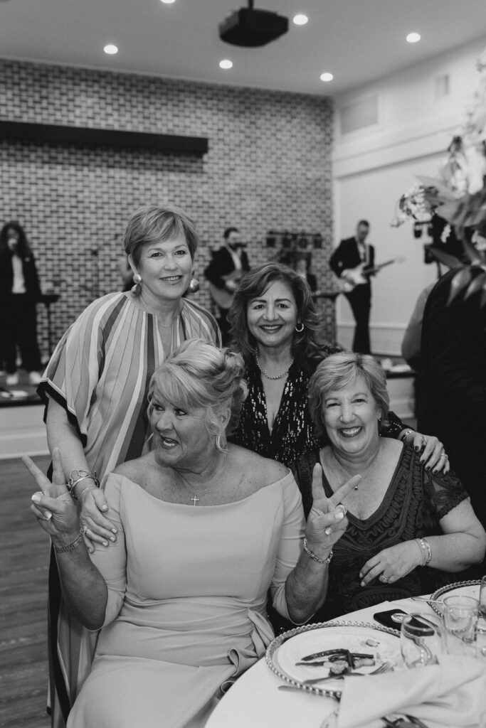 family photo at a wedding reception