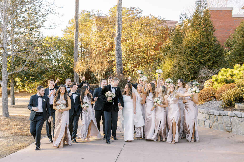 bridal party at golden hour