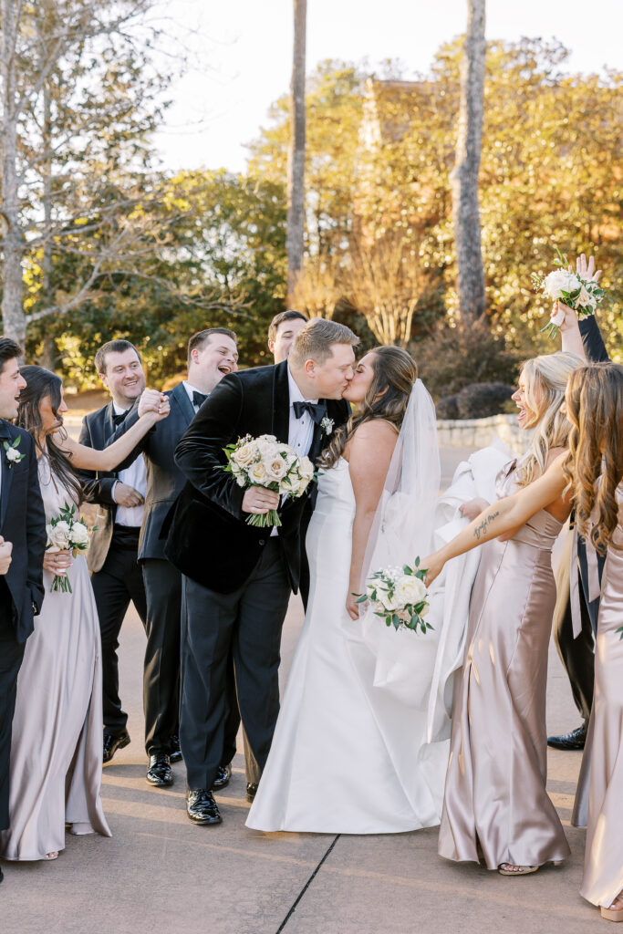 bridal party at golden hour