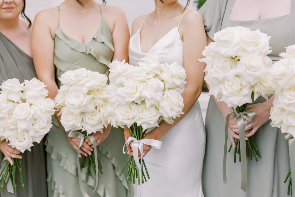 bride and bridesmaids with bouquets