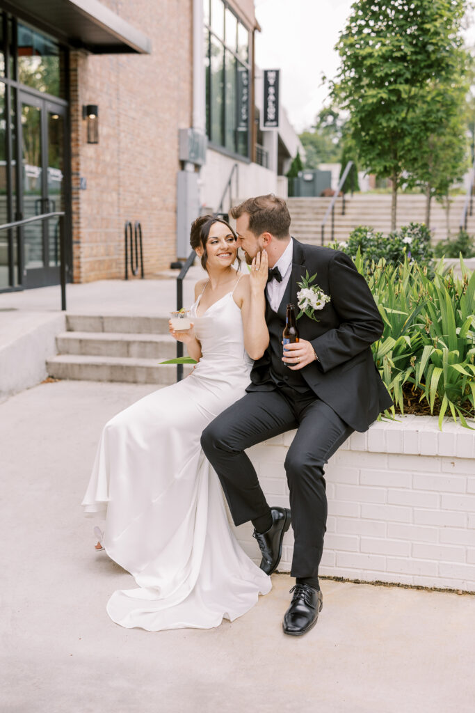 bride and groom cocktail hour portrait