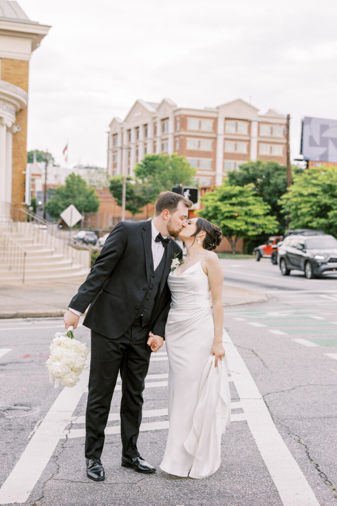 bride and groom walking the streets of athens georgia