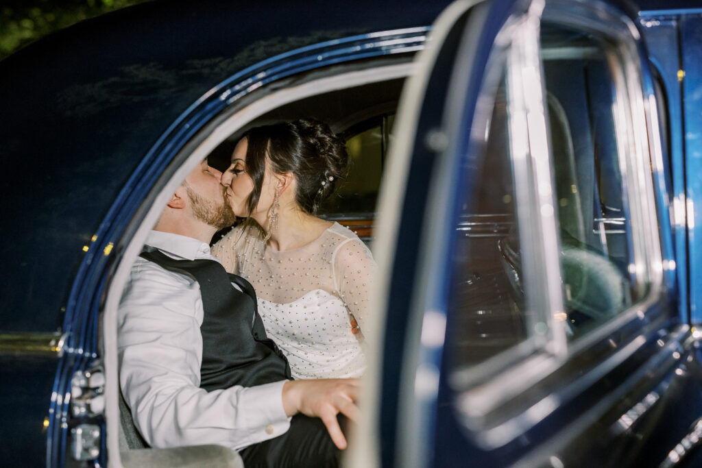 bride and groom leaving wedding reception