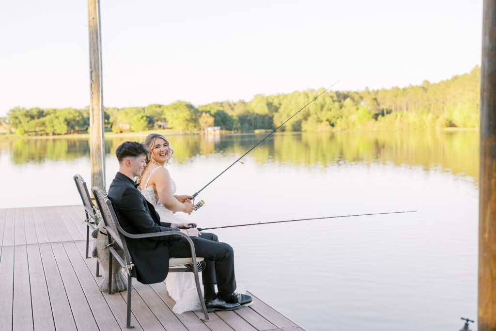 bride and groom fishing