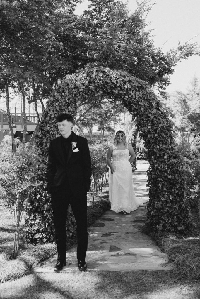 bride and groom first look