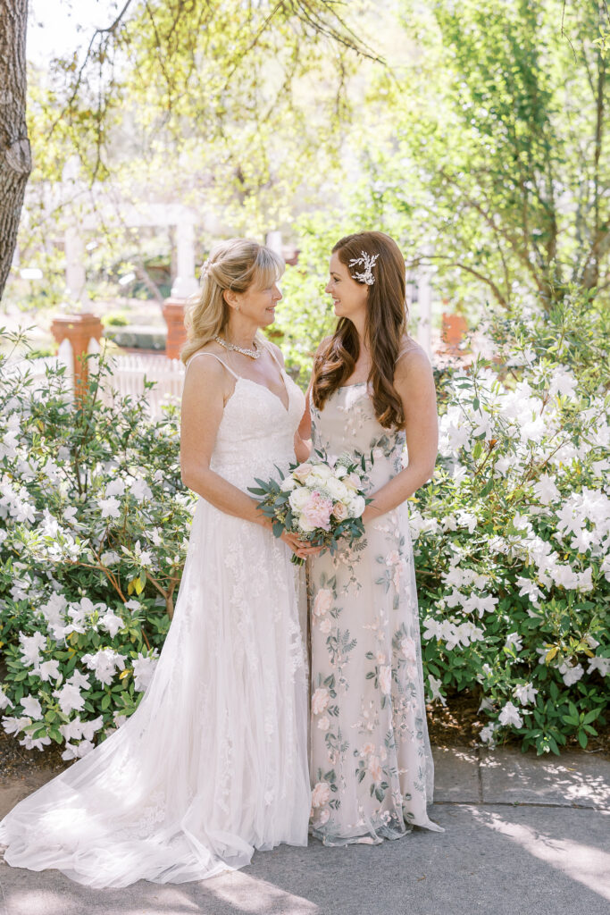 portrait of the bride and her daughter at the state botanical gardens of georgia in athens