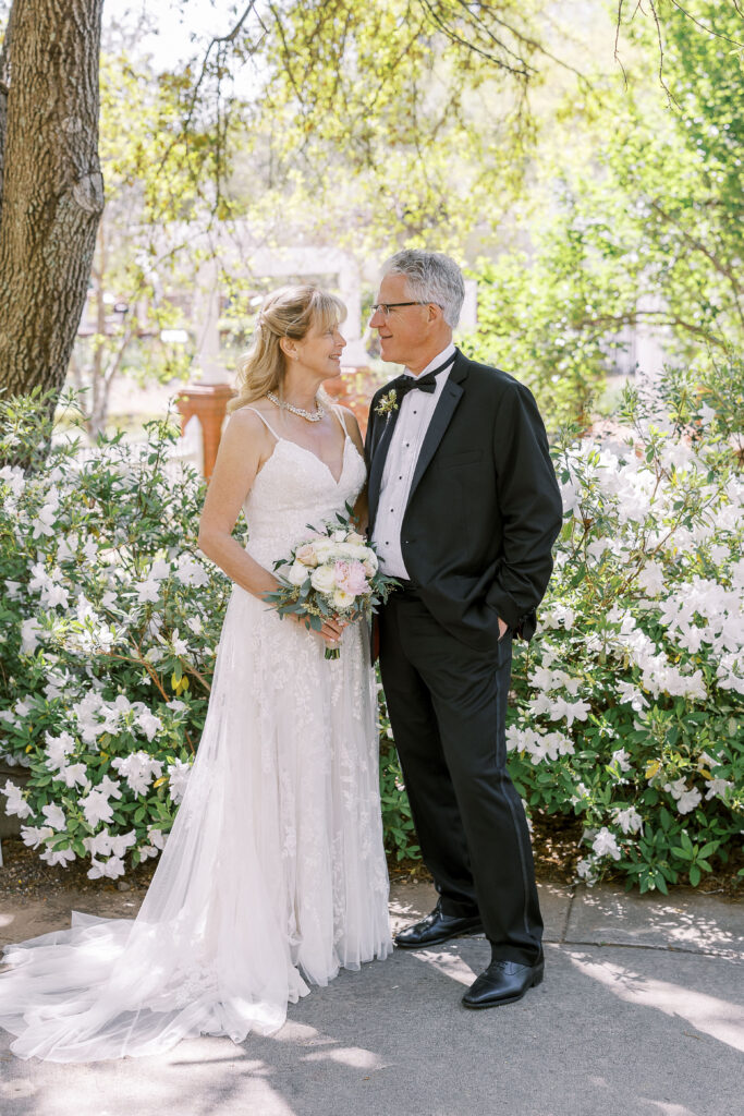 wedding portrait of the bride and groom at the state botanical gardens of georgia in athens