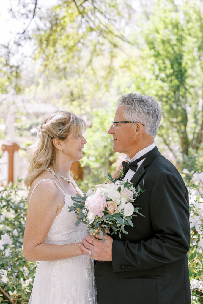 wedding portrait of the bride and groom at the state botanical gardens of georgia in athens