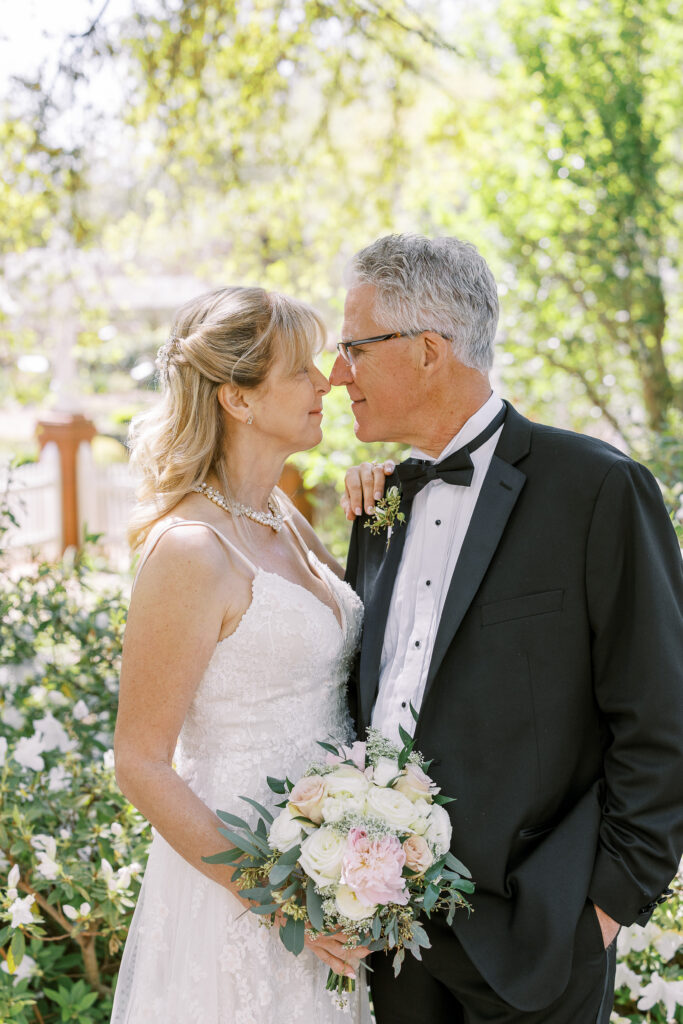 wedding portrait of the bride and groom at the state botanical gardens of georgia in athens