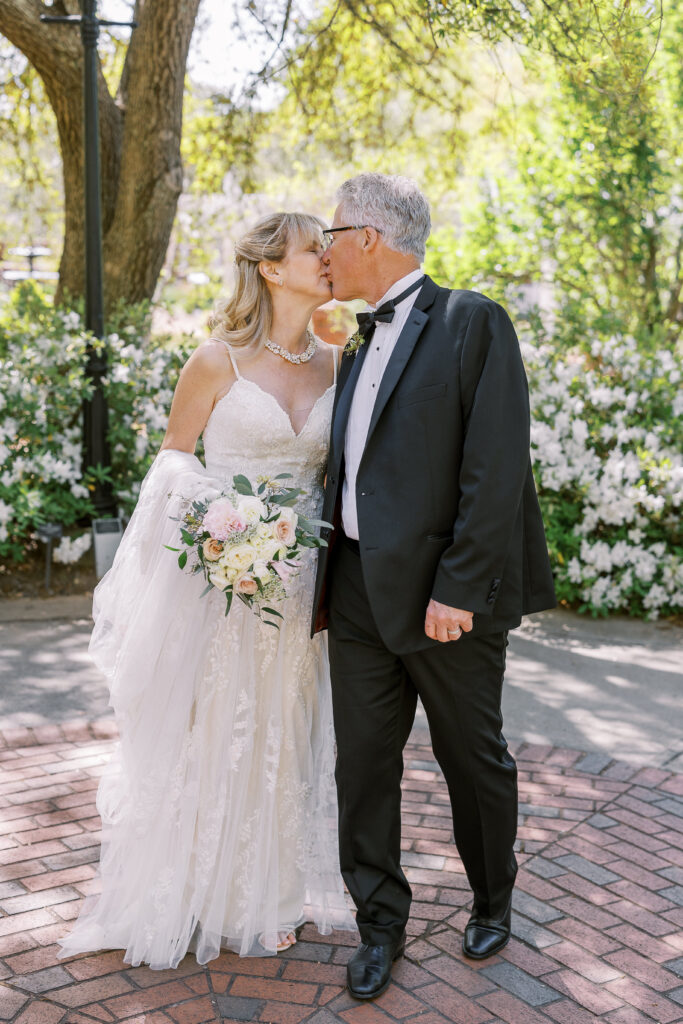 wedding portrait of the bride and groom at the state botanical gardens of georgia in athens