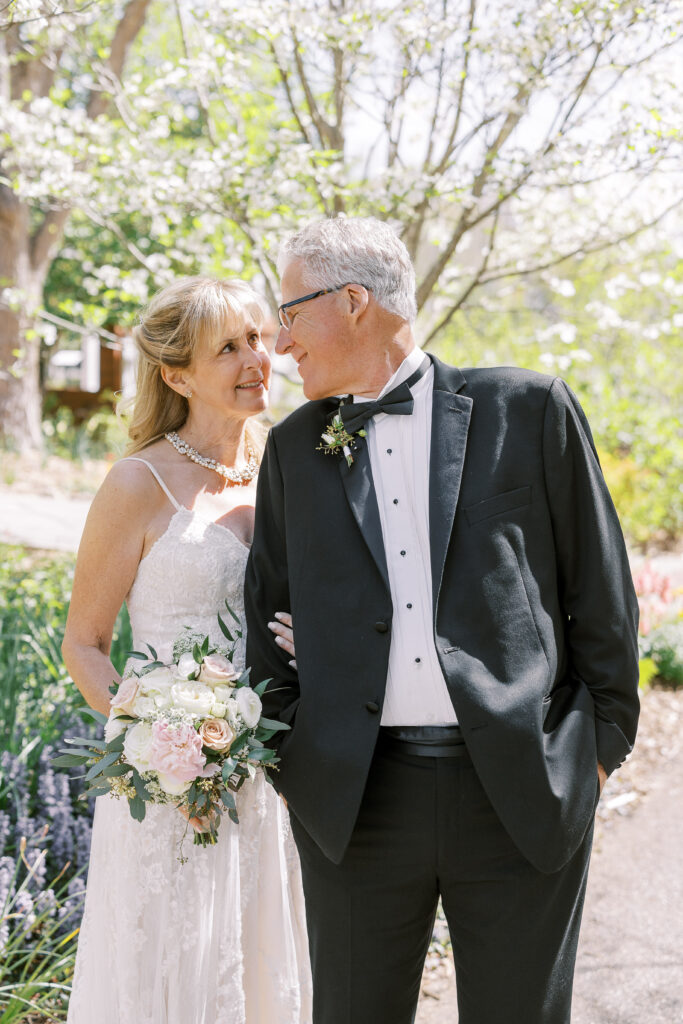 wedding portrait of the bride and groom at the state botanical gardens of georgia in athens