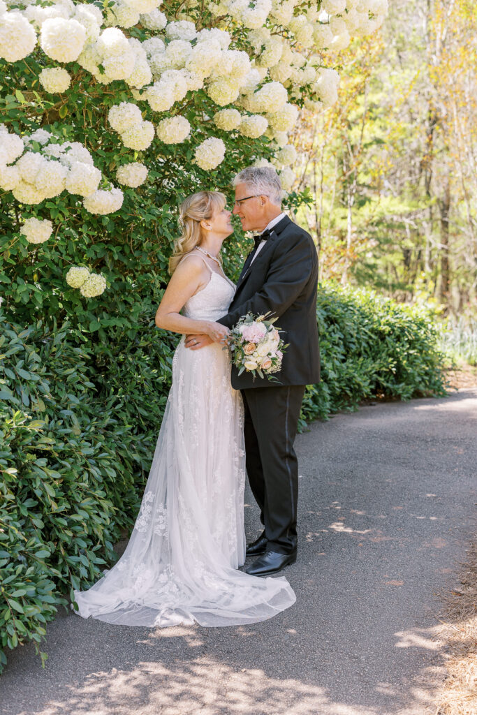 wedding portrait of the bride and groom at the state botanical gardens of georgia in athens