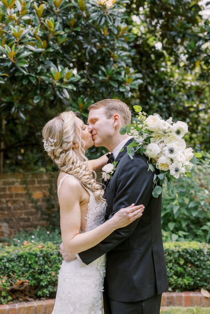 bride and groom at the founder's garden in uga