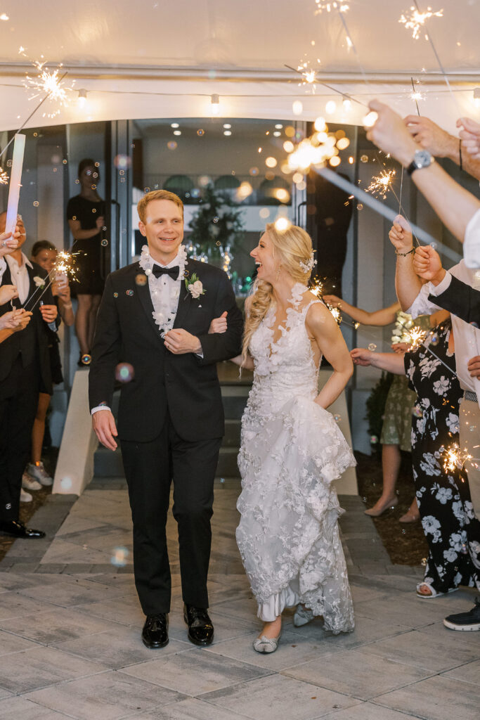 bride and groom leaving their wedding