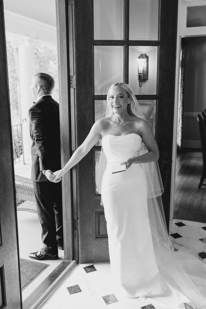 bride and groom exchanging gifts