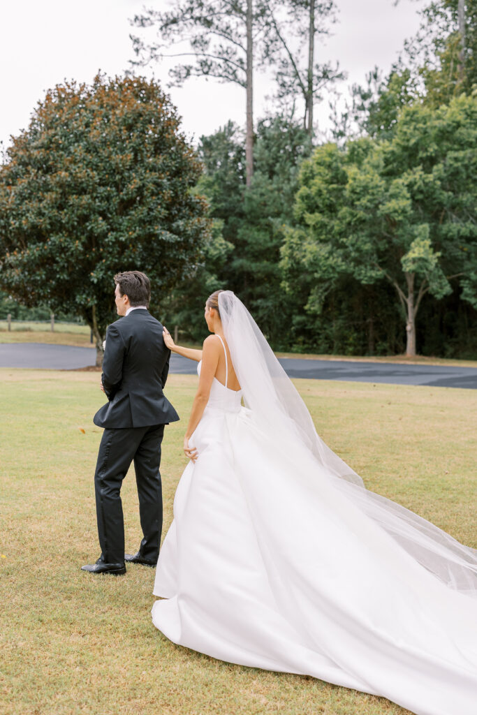 bride and groom first look