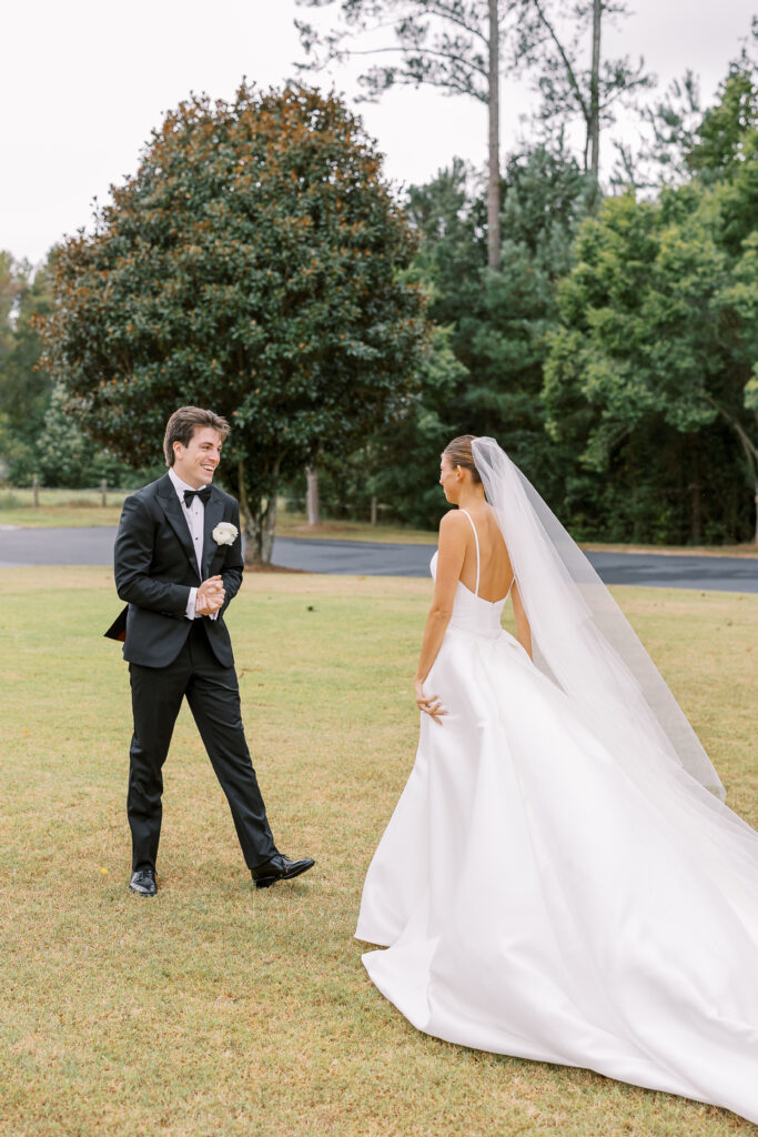 bride and groom first look