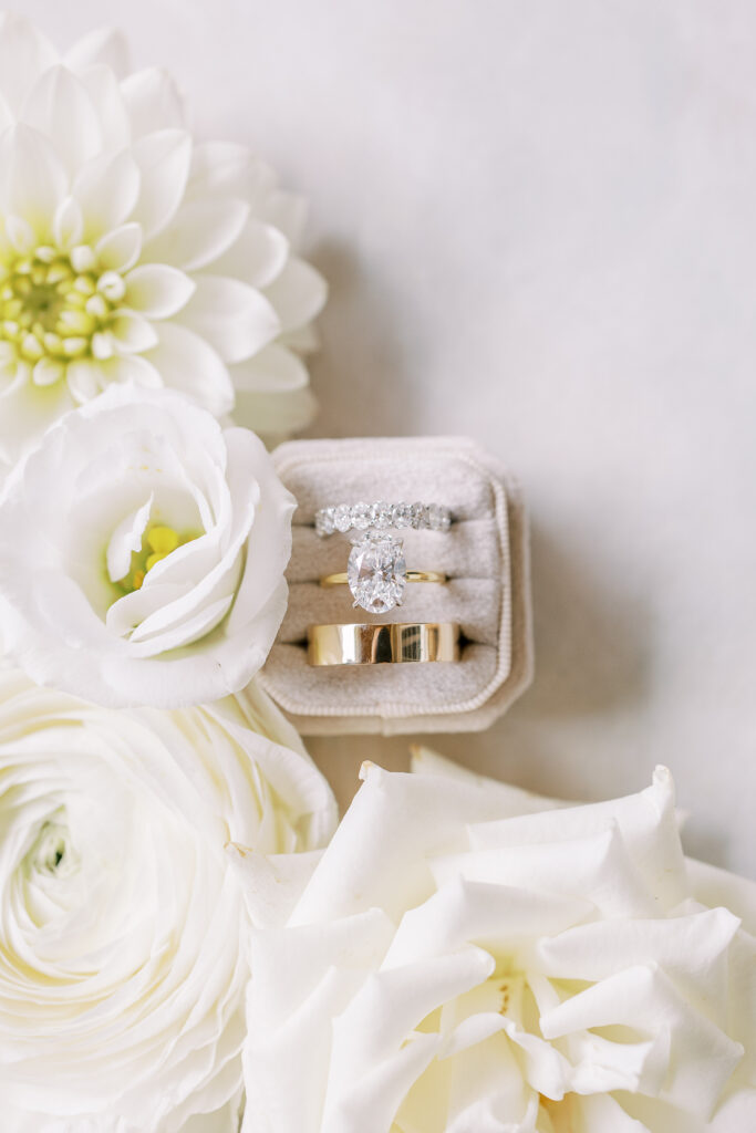 wedding rings and flowers