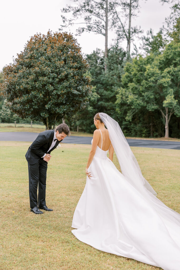 bride and groom first look