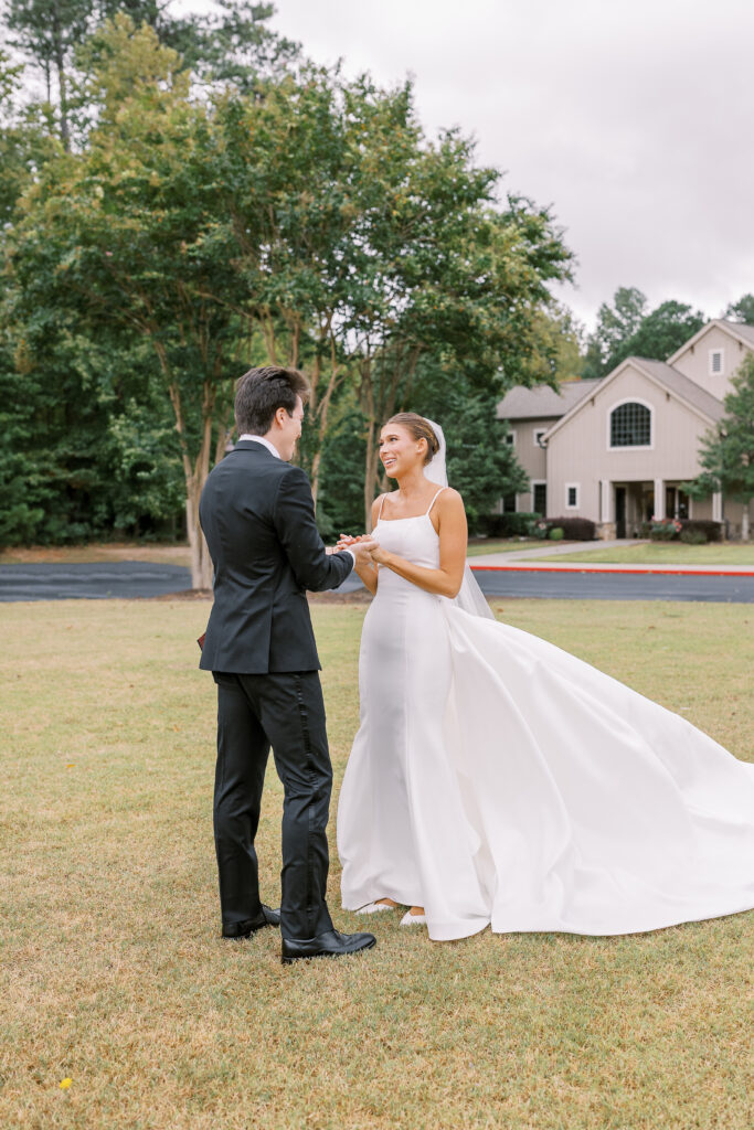 bride and groom first look