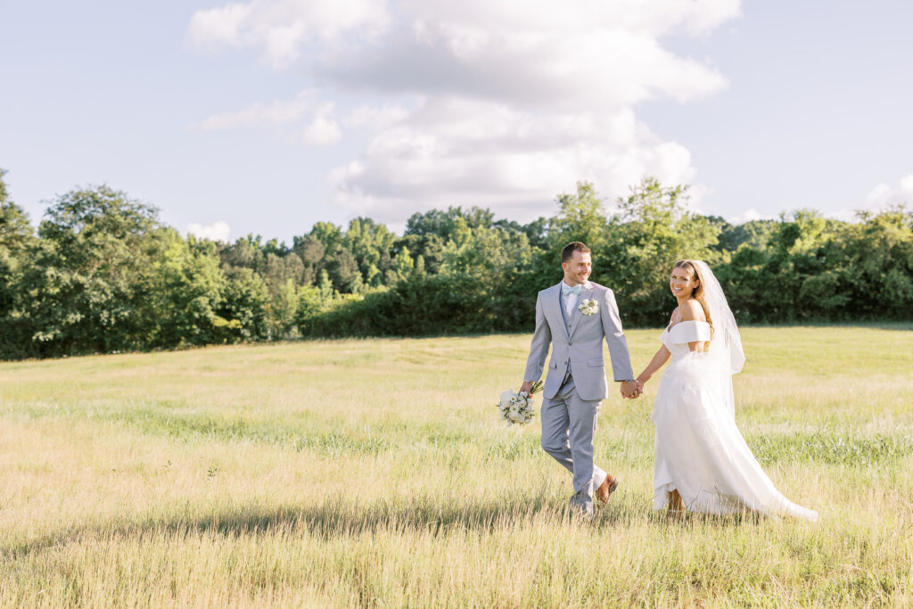 golden hour portrait of a bride and groom