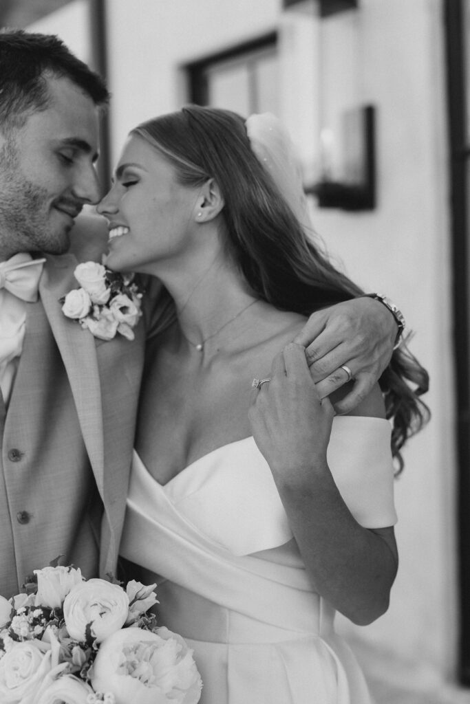 golden hour portrait of a bride and groom