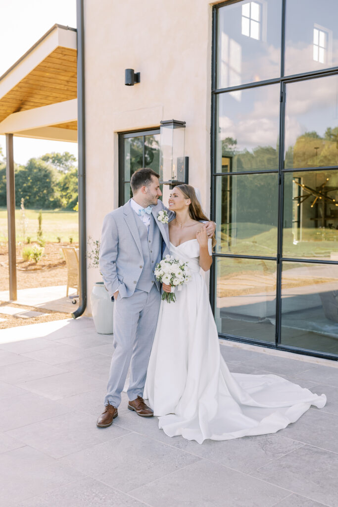 golden hour portrait of a bride and groom