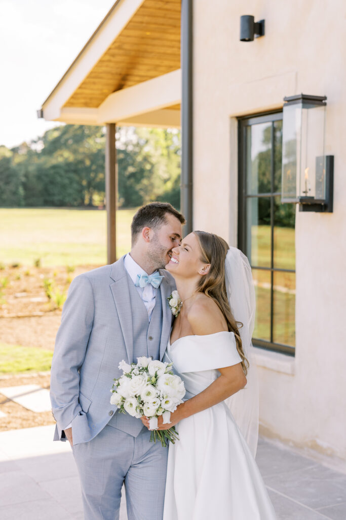 golden hour portrait of a bride and groom