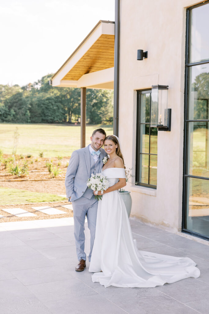 golden hour portrait of a bride and groom