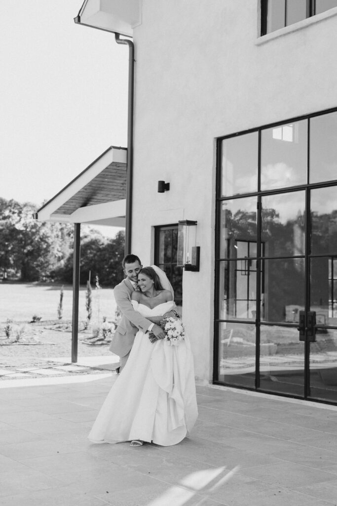 golden hour portrait of a bride and groom