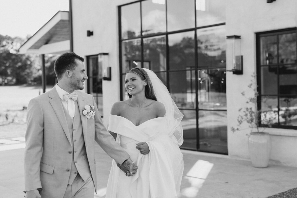 golden hour portrait of a bride and groom