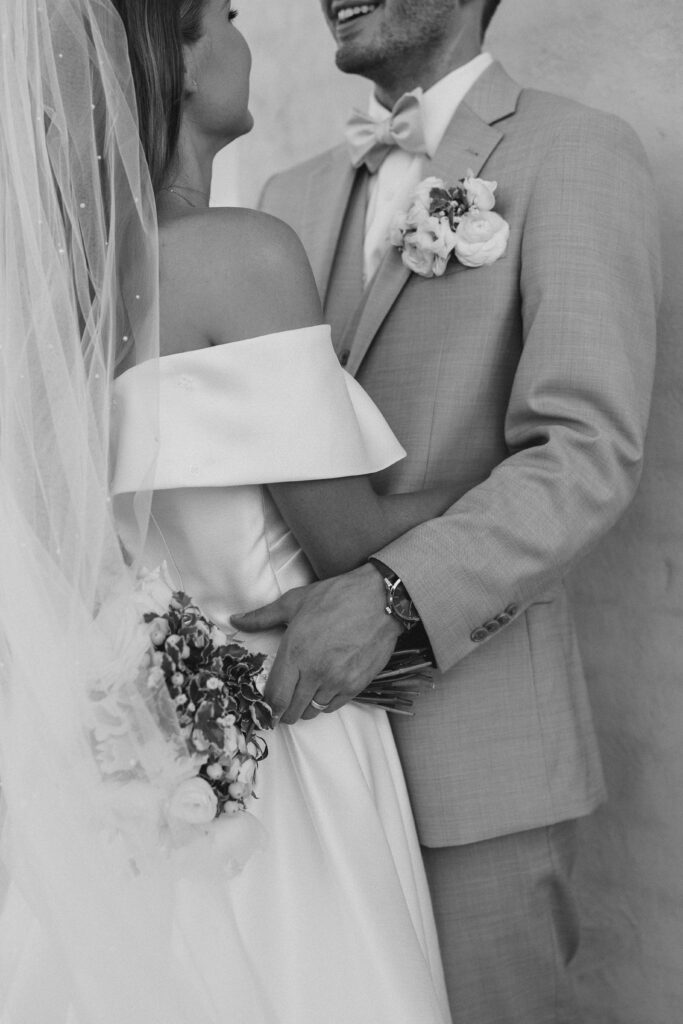 golden hour portrait of a bride and groom