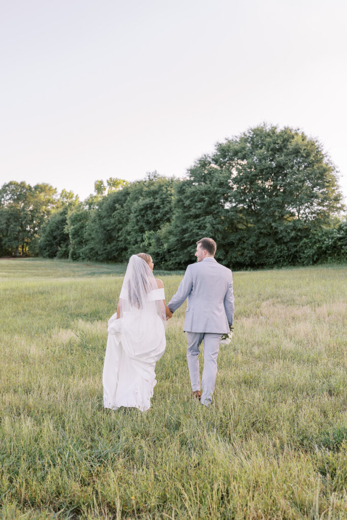 golden hour portrait of a bride and groom