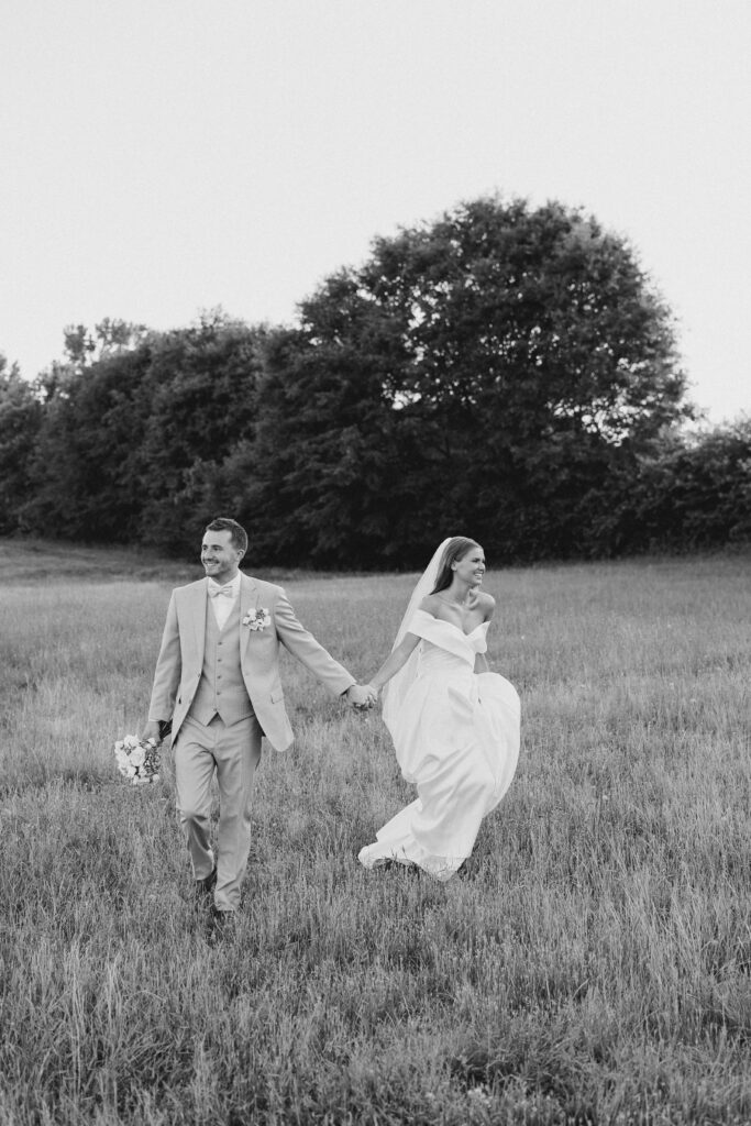 golden hour portrait of a bride and groom