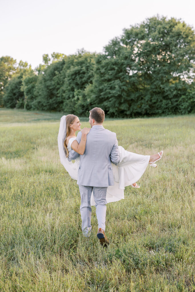 golden hour portrait of a bride and groom