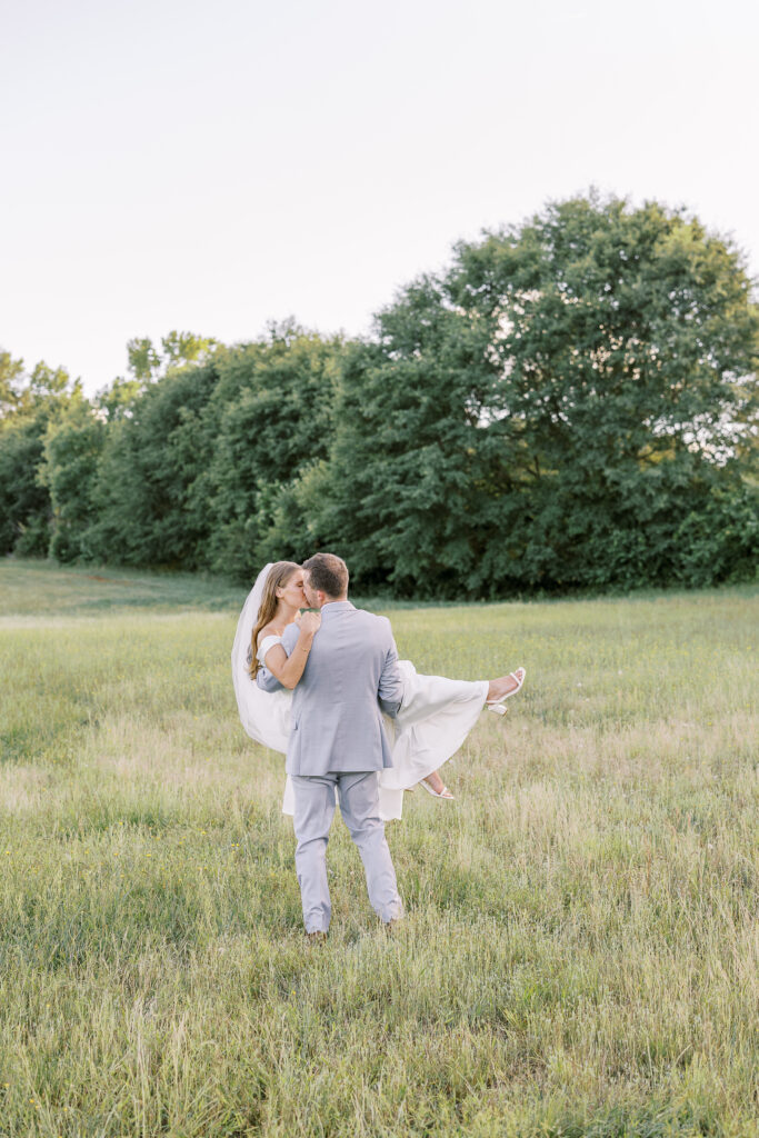 golden hour portrait of a bride and groom