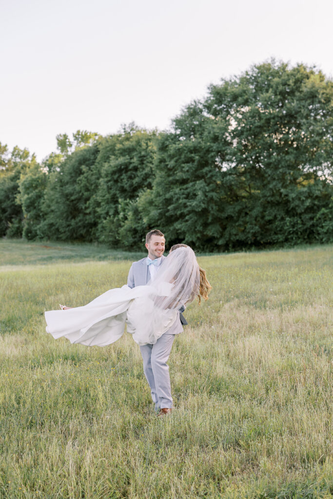 golden hour portrait of a bride and groom