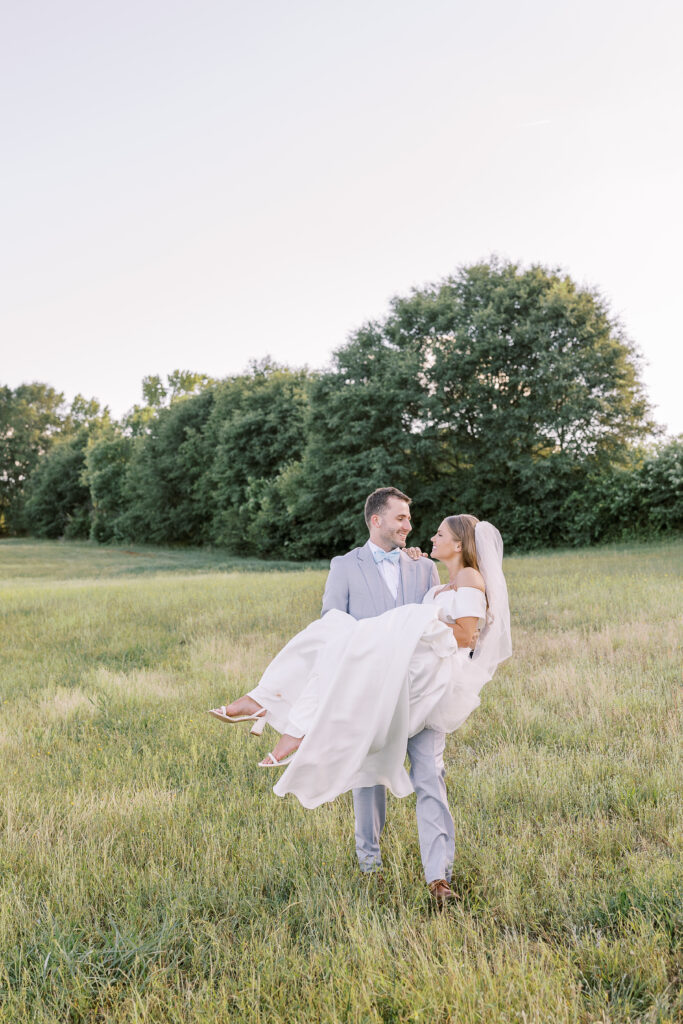 golden hour portrait of a bride and groom