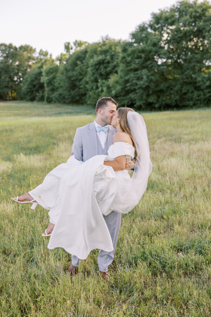 golden hour portrait of a bride and groom