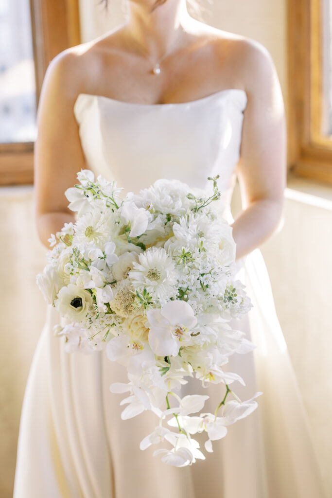 bridal portrait with her bouquet