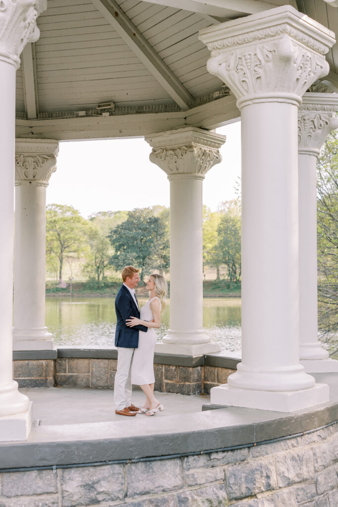 a couple's engagement session in downtown atlanta at piedmont park