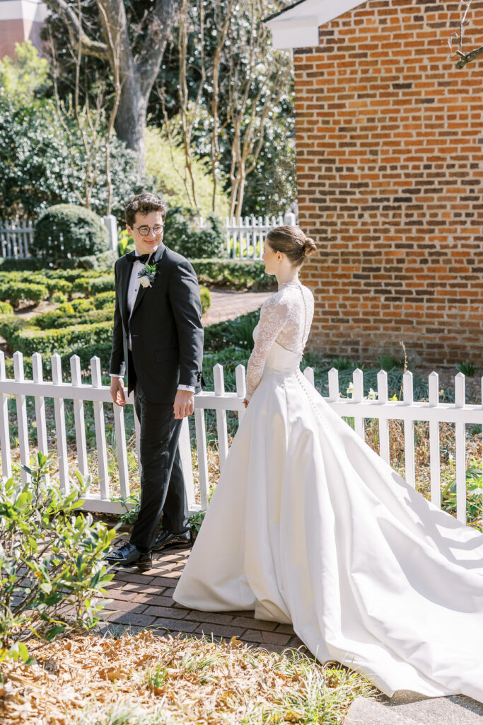 bride and groom first look