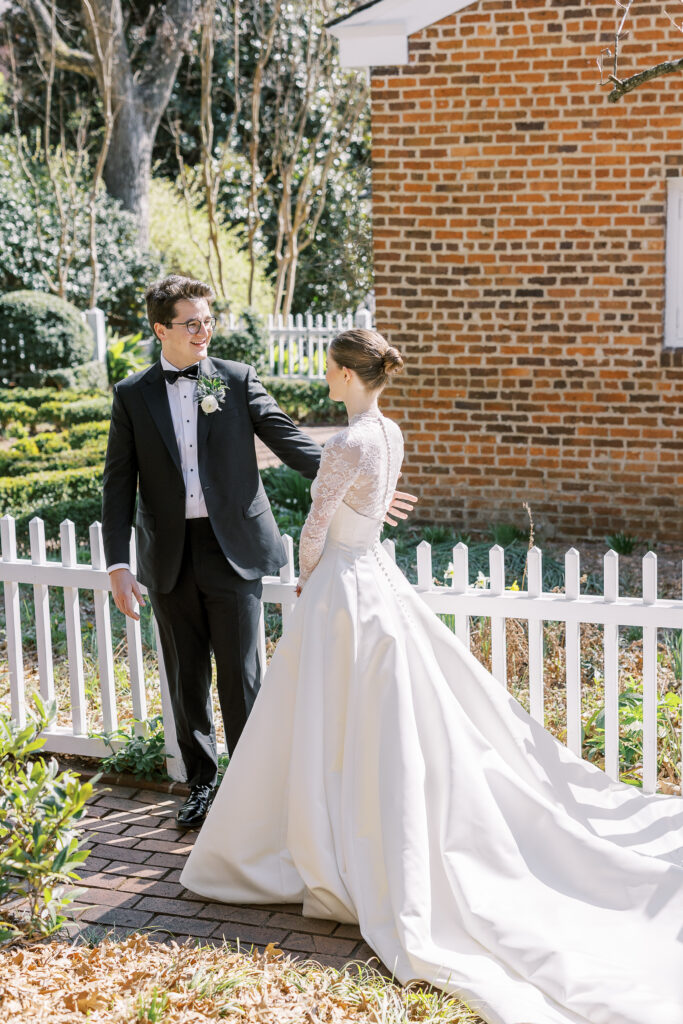 bride and groom first look