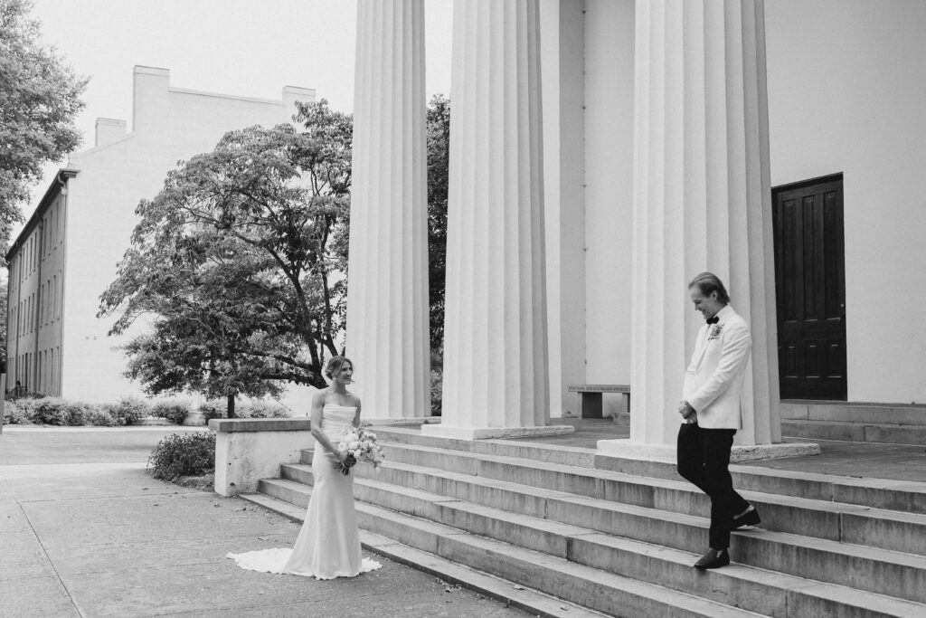 bride and groom first look