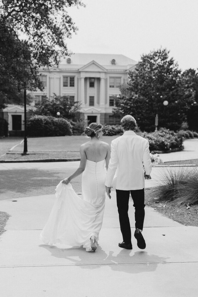 bride and groom on UGA's north campus