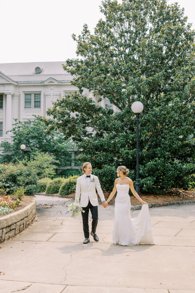 bride and groom on UGA's north campus