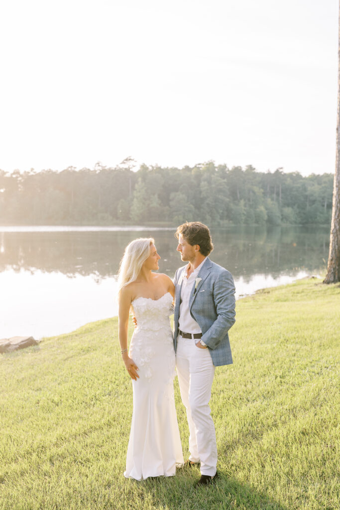 golden hour portrait of a bride and groom