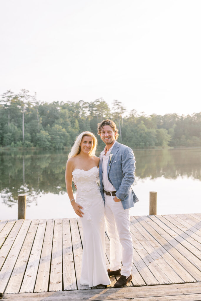 golden hour portrait of a bride and groom