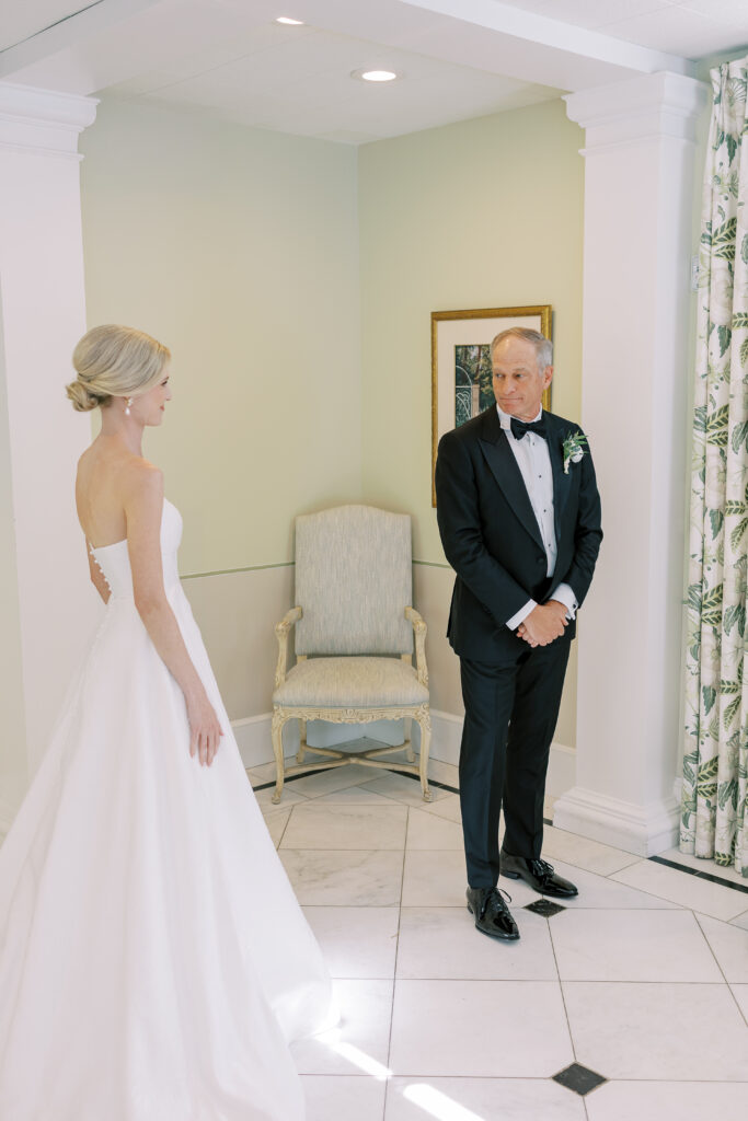bride and father first look