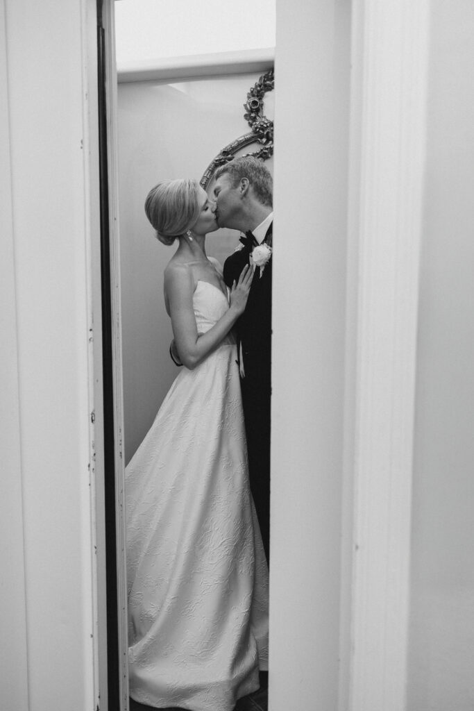 bride and groom kissing